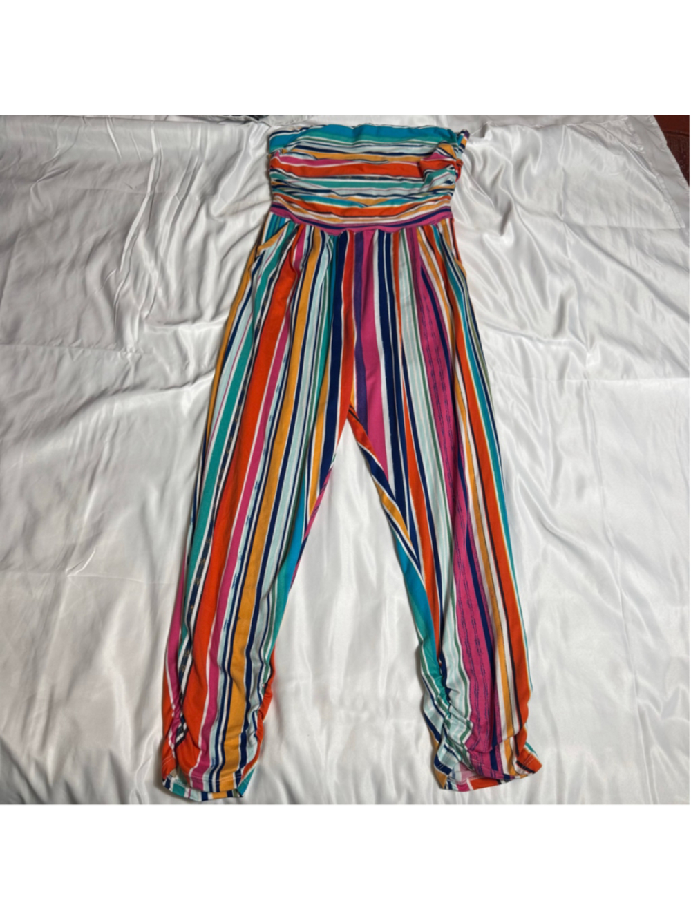 Women's Full Circle Trends Striped Strapless Jumpsuit Size L Multi-color